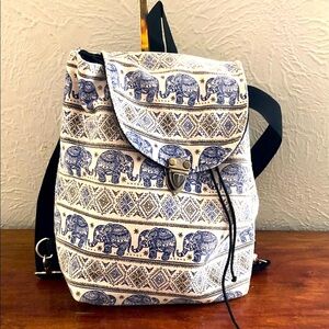 Elephant Pattern Backpack - Navy and Cream